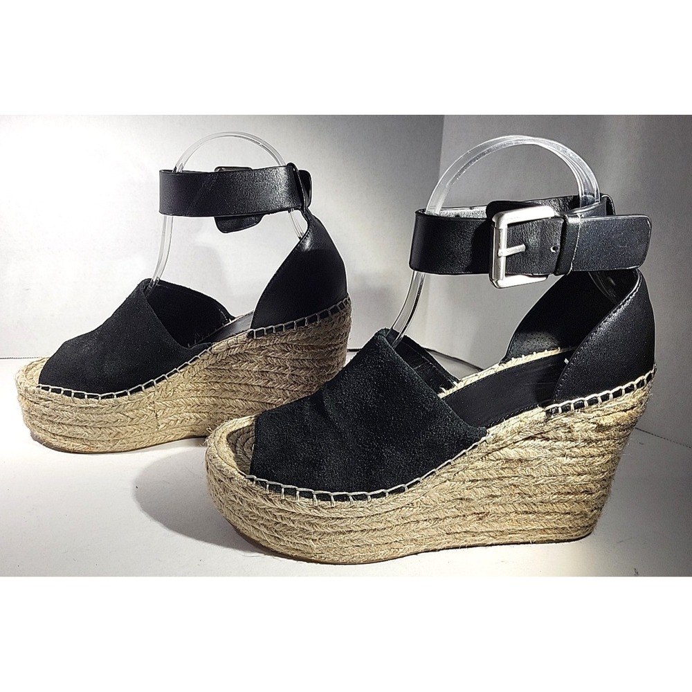 Marc Fisher LTD Adalyn Espadrille Wedge Sandals Black Suede Women's 7.5 - Picture 2 of 9